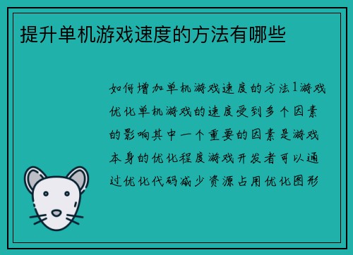 提升单机游戏速度的方法有哪些