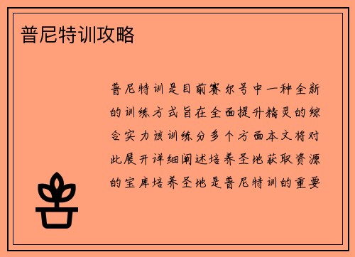 普尼特训攻略